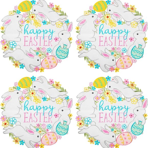 Handmade Other - Set of 4 Easter Placemats 15 Inch Eggs and Bunny Round Embroidery Placemats
